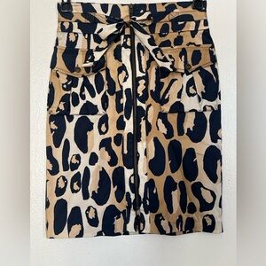 Diane Von Furstenberg Leopard Print Midi Skirt - Black and Tan